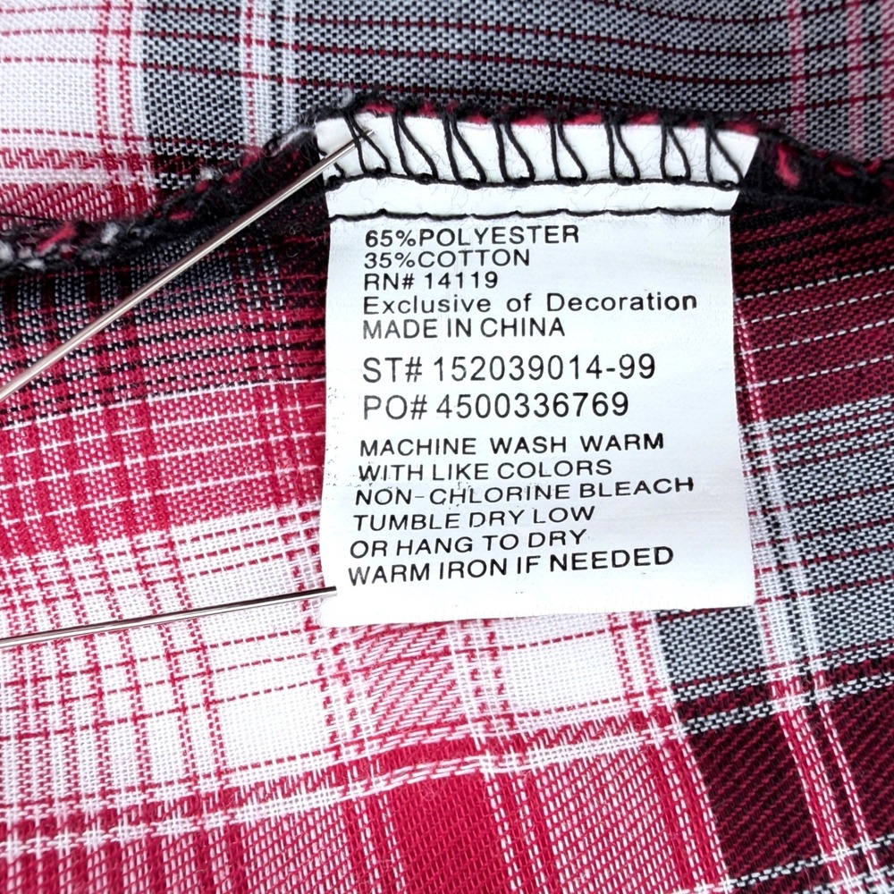 Ely Cattleman Western Shirt Mens M Red Black Plaid Black Pearl Snaps Embroidery - Picture 6 of 10